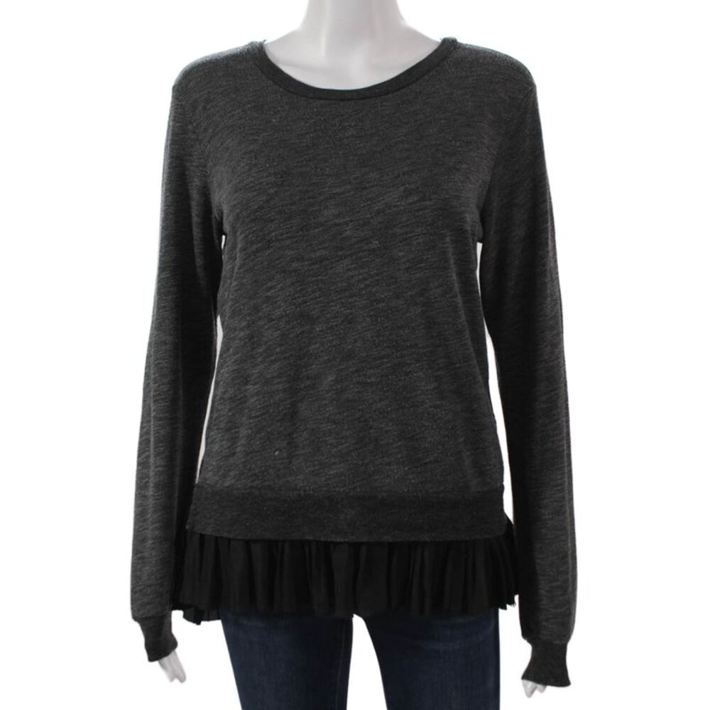 Clu Womens Tunic Blouse Gray Cotton Round Neck Long Sleeve Pullover Size XS